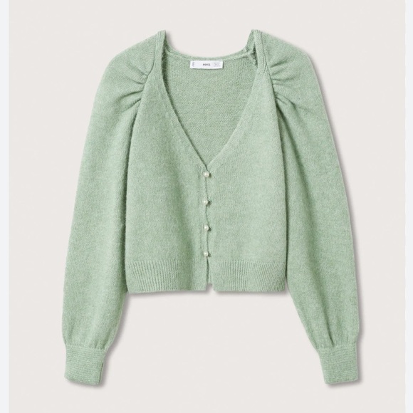 Mango Sweaters - MANGO Green Knitted Cropped Cardigan
